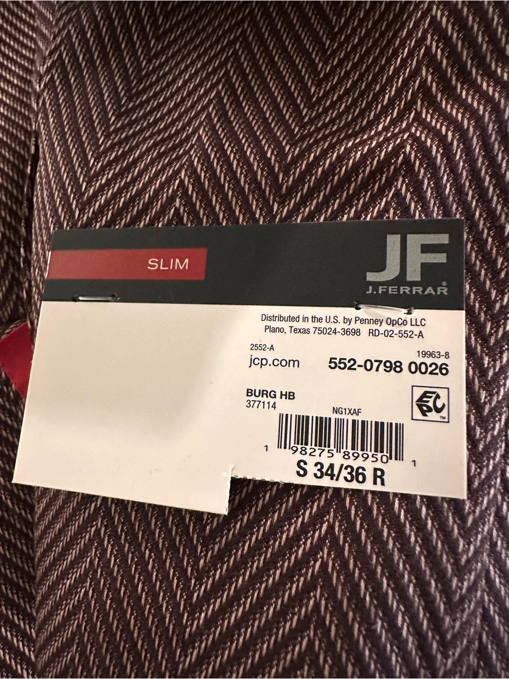 NWT JF Ferrar Blazer Sport Coat Burgundy Herringbone Men’s S (34/36 REG) $168